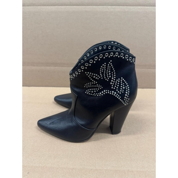  Studded Leather High Heel Boots‎ Black Womens Size 38 EU